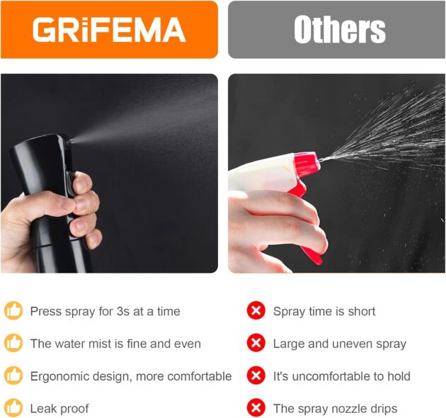 GRIFEMA 200ml Small Water Spray Bottles, Continuous Mist Empty Hair Spray Bottles for Cleaning, Curly Hair, Plants GE2001B-200B, Black - Image 5